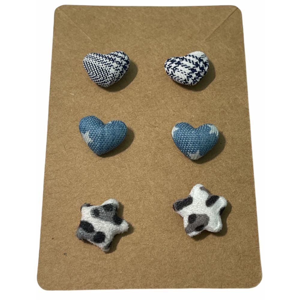 Fabric Covered Button Earring Studs Plaid Cheetah‎